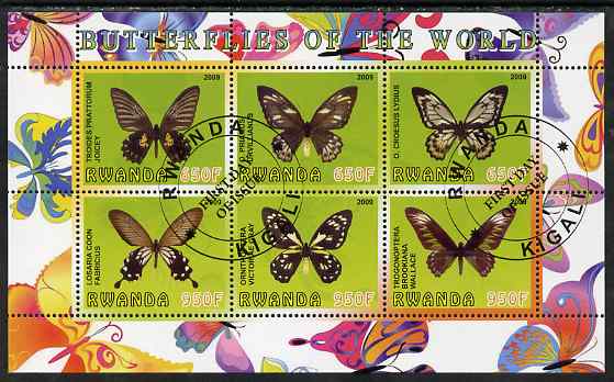 Rwanda 2009 Butterflies perf sheetlet containing 6 values fine cto used
