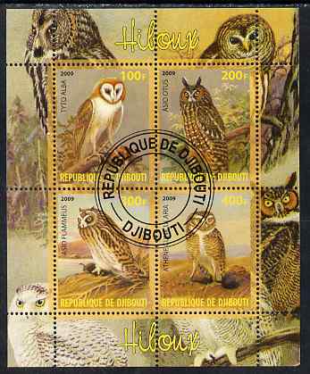 Djibouti 2009 Owls perf sheetlet containing 4 values fine cto used