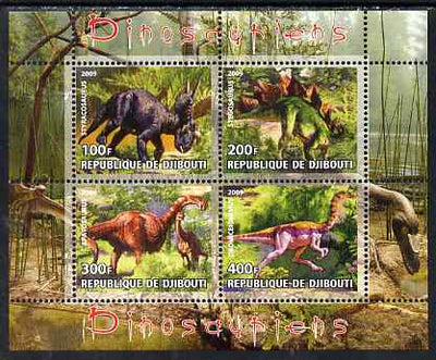 Djibouti 2009 Dinosaurs perf sheetlet containing 4 values unmounted mint