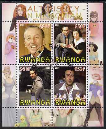 Rwanda 2009 In Memoriam - Walt Disney perf sheetlet containing 4 values fine cto used