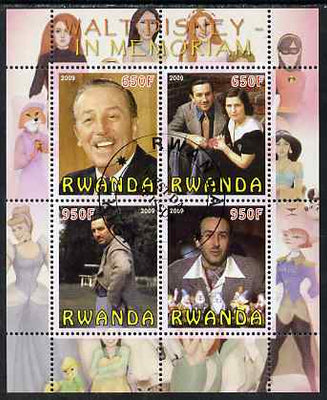 Rwanda 2009 In Memoriam - Walt Disney perf sheetlet containing 4 values fine cto used