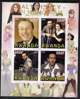 Rwanda 2009 In Memoriam - Walt Disney imperf sheetlet containing 4 values unmounted mint