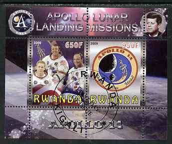 Rwanda 2009 Apollo Lunar Landing Missions - Apollo 14 perf sheetlet containing 2 values fine cto used