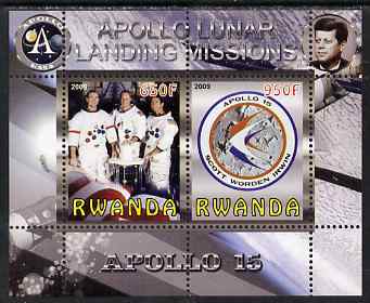 Rwanda 2009 Apollo Lunar Landing Missions - Apollo 15 perf sheetlet containing 2 values unmounted mint