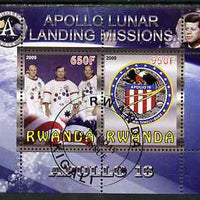 Rwanda 2009 Apollo Lunar Landing Missions - Apollo 16 perf sheetlet containing 2 values fine cto used