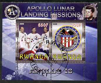 Rwanda 2009 Apollo Lunar Landing Missions - Apollo 16 perf sheetlet containing 2 values fine cto used