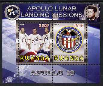 Rwanda 2009 Apollo Lunar Landing Missions - Apollo 16 perf sheetlet containing 2 values unmounted mint