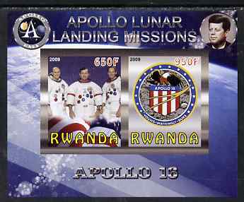 Rwanda 2009 Apollo Lunar Landing Missions - Apollo 16 imperf sheetlet containing 2 values unmounted mint