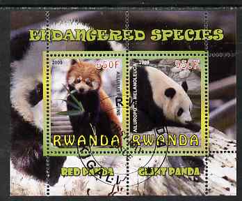 Rwanda 2009 Endangered Species - Pandas perf sheetlet containing 2 values fine cto used