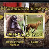 Rwanda 2009 Endangered Species - Spider Monkey & Dhole perf sheetlet containing 2 values fine cto used