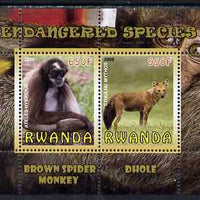 Rwanda 2009 Endangered Species - Spider Monkey & Dhole perf sheetlet containing 2 values unmounted mint