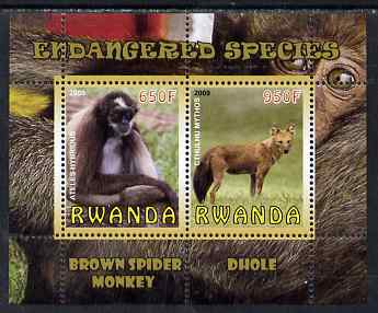 Rwanda 2009 Endangered Species - Spider Monkey & Dhole perf sheetlet containing 2 values unmounted mint