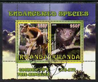 Rwanda 2009 Endangered Species - Tree Kangaroo & Aye Aye (Lemur) perf sheetlet containing 2 values fine cto used
