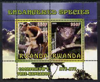 Rwanda 2009 Endangered Species - Tree Kangaroo & Aye Aye (Lemur) perf sheetlet containing 2 values unmounted mint