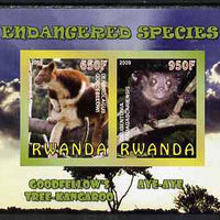 Rwanda 2009 Endangered Species - Tree Kangaroo & Aye Aye (Lemur) imperf sheetlet containing 2 values unmounted mint
