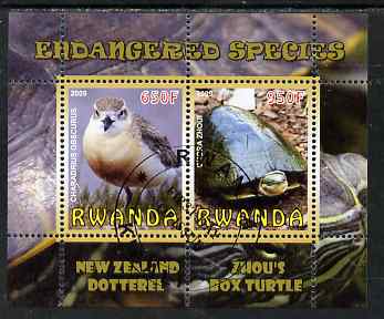 Rwanda 2009 Endangered Species - New Zealand Dotterel & Box Turtle perf sheetlet containing 2 values fine cto used