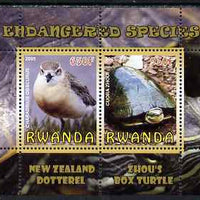 Rwanda 2009 Endangered Species - New Zealand Dotterel & Box Turtle perf sheetlet containing 2 values unmounted mint