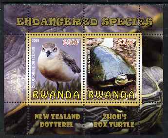 Rwanda 2009 Endangered Species - New Zealand Dotterel & Box Turtle perf sheetlet containing 2 values unmounted mint