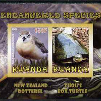 Rwanda 2009 Endangered Species - New Zealand Dotterel & Box Turtle imperf sheetlet containing 2 values unmounted mint