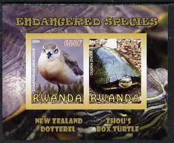 Rwanda 2009 Endangered Species - New Zealand Dotterel & Box Turtle imperf sheetlet containing 2 values unmounted mint