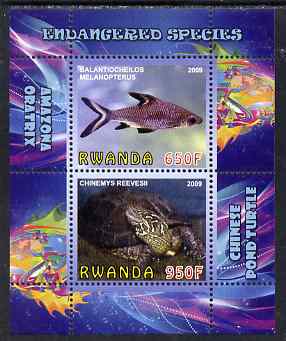 Rwanda 2009 Endangered Species - Pond Turtle & Silver Shark (inscribed Oratrix in error) perf sheetlet containing 2 values unmounted mint