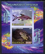 Rwanda 2009 Endangered Species - Pond Turtle & Silver Shark (inscribed Oratrix in error) imperf sheetlet containing 2 values unmounted mint
