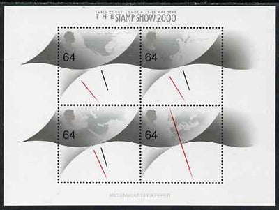 Great Britain 1999 Millennium Series - Millennium Timekeeper m/sheet overprinted for StampShow 2000 containing 4 x 64p Clock stamps unmounted mint, SG MS 2123var