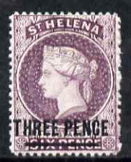 St Helena 1884-94 QV Crown CA 3d deep reddish-lilac wmk reversed showing horiz line in circle at 8 o'clock and weak upper frame line (Position R6/7) mounted mint SG 42wvar