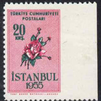Turkey 1955 Flowers 20k marginal single imperf between stamp & margin mounted mint