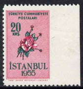 Turkey 1955 Flowers 20k marginal single imperf between stamp & margin mounted mint
