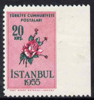 Turkey 1955 Flowers 20k marginal single imperf between stamp & margin mounted mint