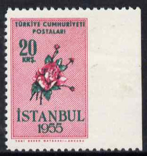 Turkey 1955 Flowers 20k marginal single imperf between stamp & margin mounted mint