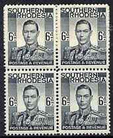 Southern Rhodesia 1937 KG6 def 6d grey-black block of 4 unmounted mint, SG44
