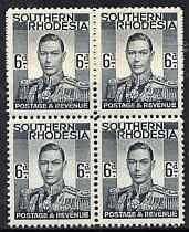 Southern Rhodesia 1937 KG6 def 6d grey-black block of 4 unmounted mint, SG44