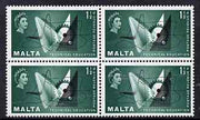 Malta 1958 Technical Education 1.5d block of 4, one stamp with 'dot between uc of Education' unmounted mint, SG 286var