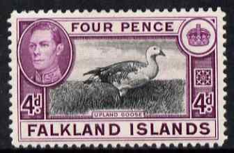 Falkland Islands 1938-50 KG6 Magellan Goose 4d mounted mint, SG 154