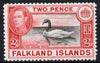 Falkland Islands 1938-50 KG6 Black-necked Swan 2d mounted mint, SG 150