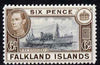 Falkland Islands 1938-50 KG6 Discovery II (Supply Ship) 6d black & brown mounted mint, SG 155a