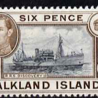 Falkland Islands 1938-50 KG6 Discovery II (Supply Ship) 6d black & brown mounted mint, SG 155a
