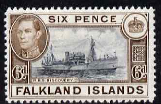 Falkland Islands 1938-50 KG6 Discovery II (Supply Ship) 6d black & brown mounted mint, SG 155a