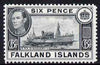 Falkland Islands 1938-50 KG6 Discovery II (Supply Ship) 6d black mounted mint, SG 156