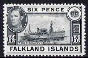 Falkland Islands 1938-50 KG6 Discovery II (Supply Ship) 6d black mounted mint, SG 156