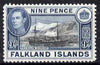 Falkland Islands 1938-50 KG6 William Scoresby (Supply Ship) 9d mounted mint SG 157