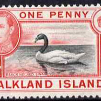 Falkland Islands 1938-50 KG6 Black-necked Swan 1d black & carmine mounted mint, SG 147