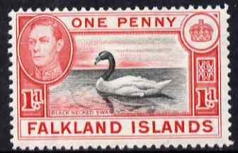 Falkland Islands 1938-50 KG6 Black-necked Swan 1d black & carmine mounted mint, SG 147