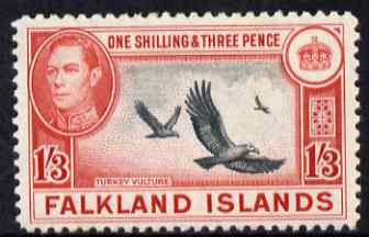 Falkland Islands 1938-50 KG6 Turkey Vultures 1s3d mounted mint, SG 159