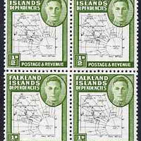 Falkland Islands Dependencies 1946-49 KG6 Thin Maps 1/2d block of 4 unmounted mint SG G9