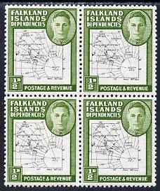 Falkland Islands Dependencies 1946-49 KG6 Thin Maps 1/2d block of 4 unmounted mint SG G9