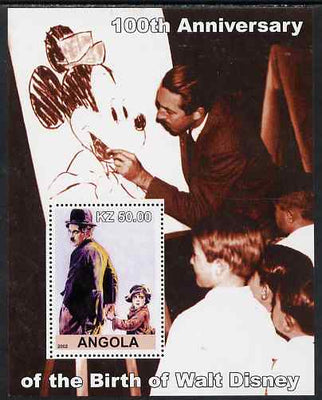 Angola 2002 Birth Centenary of Walt Disney #05 perf s/sheet - Charlie Chaplin & Disney drawing Mickey Mouse unmounted mint