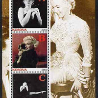 Kosova 2000 Icons of the 20th Century - Marilyn Monroe perf sheetlet containing set of 3 values unmounted mint
